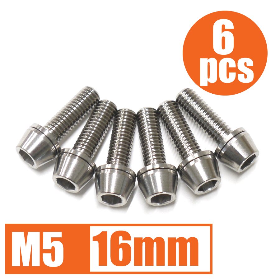 64チタン合金ボルト M5×16mm P0.8 6本セット ワッシャー付き テーパーキャップ ゆうパケット対応 焼き色なし Ti-6Al-4V_画像1