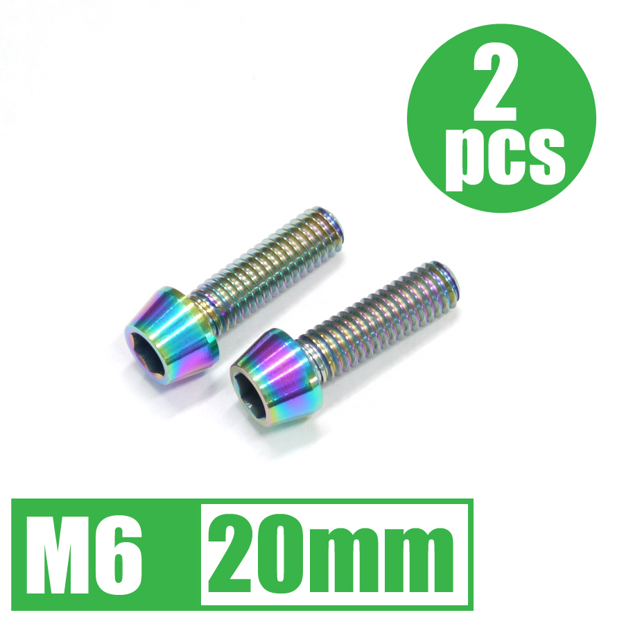 64チタン合金ボルト M6×20mm P1.0 2本セット テーパーキャップ ゆうパケット対応 焼き色有り Ti-6Al-4V_画像1