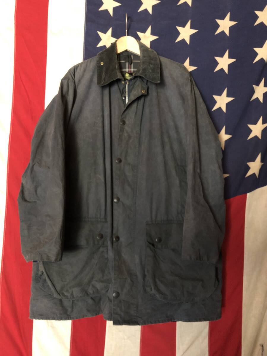 Barbour border バブアー ボーダー 90s vintage size 44 Navy スリーワラント　made in England