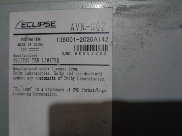 [C30] イクリプス メモリ ナビ AVN-G02 CD DVD再生 フルセグ 地デジ ジャンク品 CDメカ不良の画像2
