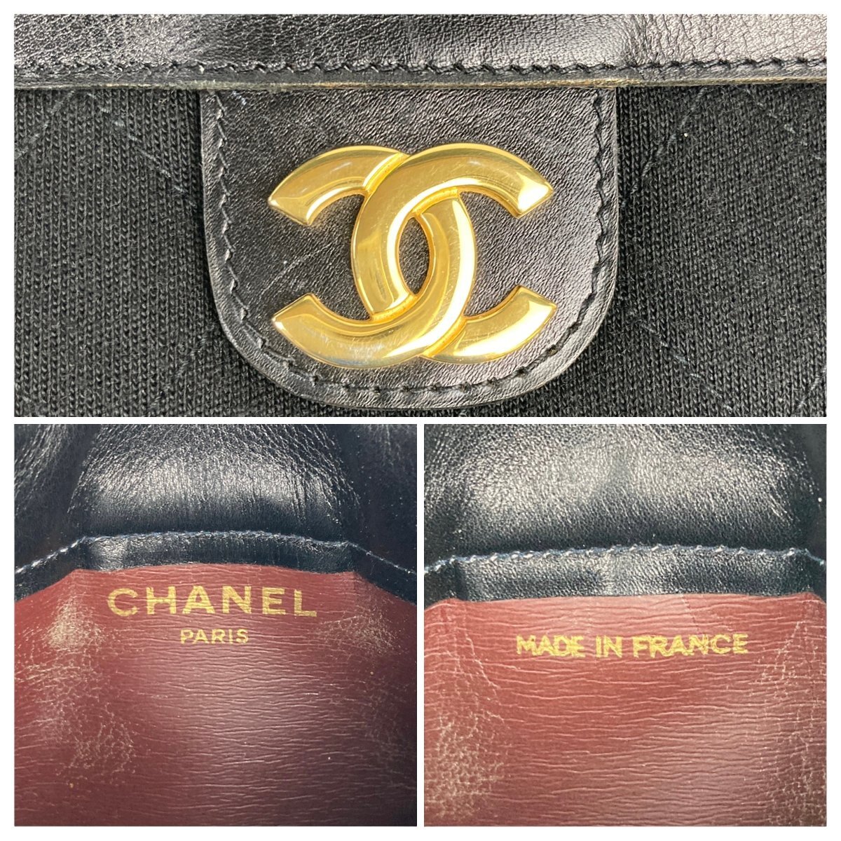 【1円～】シャネル CHANEL バッグ クラッチバッグ セカンドバッグ マトラッセ ヴィンテージ レザー コットン ブラック ココマーク 中古_画像9