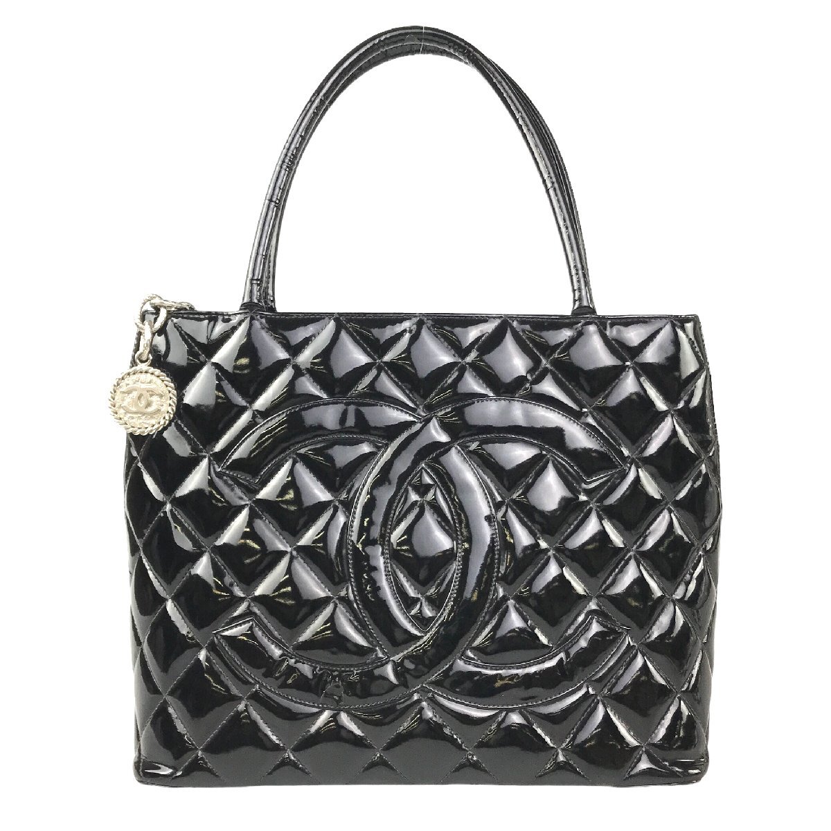 【1円～】シャネル CHANEL バッグ 復刻トート トートバッグ マトラッセ ココマーク エナメル ブラック ゴールド金具 中古_画像1