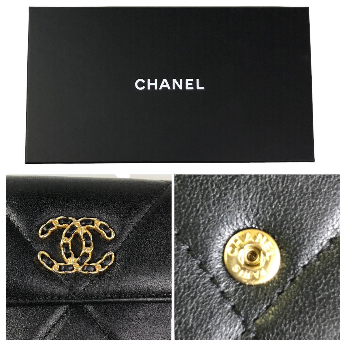 【1円～】シャネル CHANEL シャネル19 財布 長財布 ロングフラップウォレット ラムスキン 31番台 ブラック 箱付き 中古_画像6