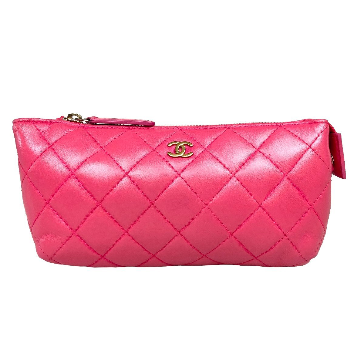 【1円～】シャネル CHANEL ポーチ コスメポーチ マトラッセ ラムスキン ココマーク ピンク ゴールド金具 中古_画像1