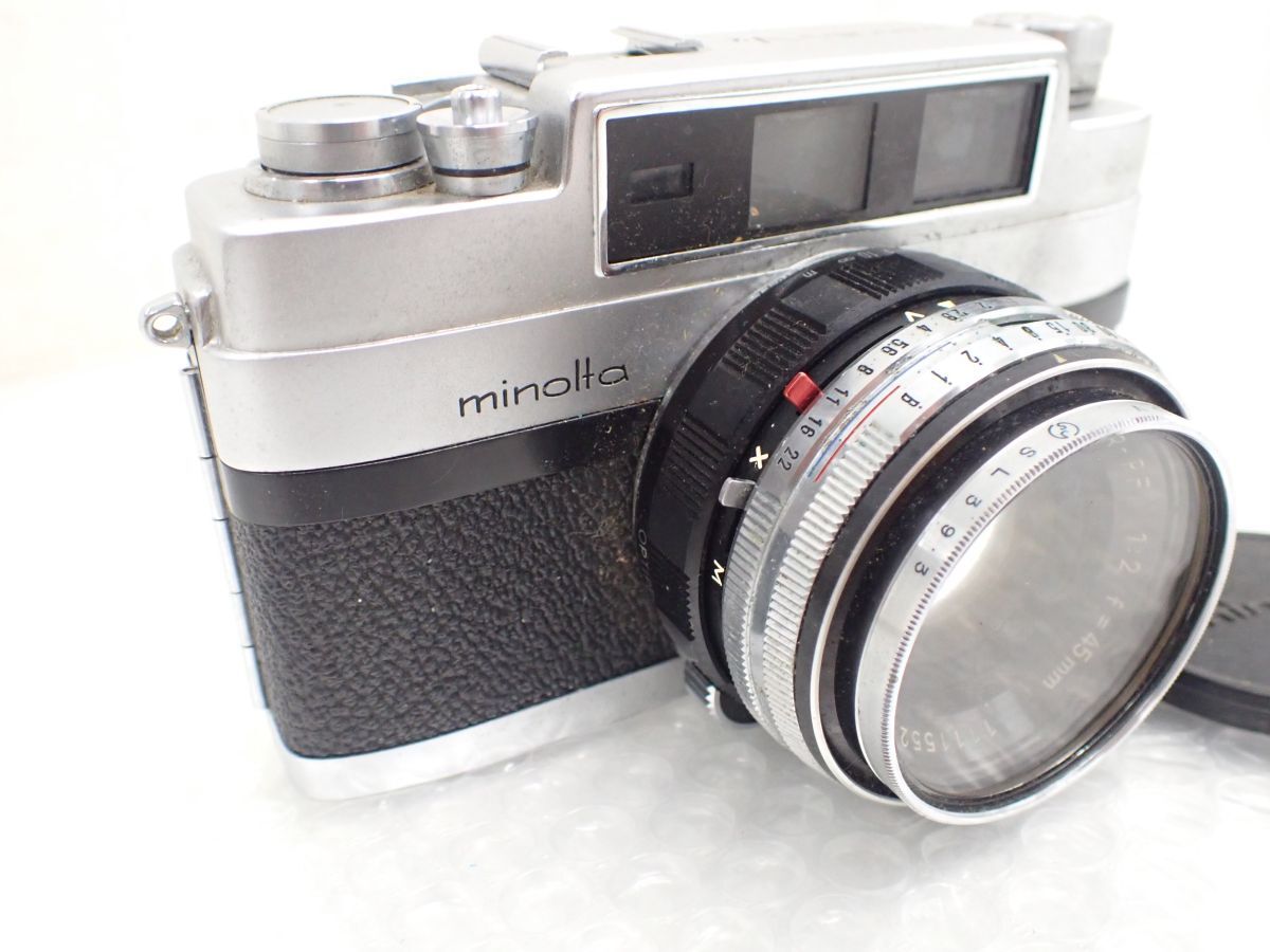 D882-60　MINOLTA ミノルタ　V2 フィルムカメラ レンジファインダー 、レンズ　MINOLTA ROKKOR-PF　1：2　f=45mm レザーケース付き_画像5