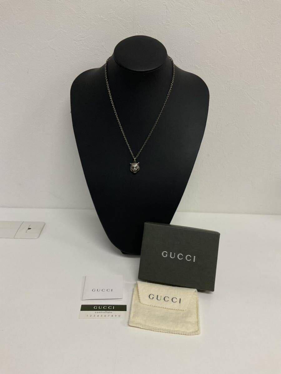 SKT569-60◆ GUCCI／グッチ キャットヘッド Ag925 シルバー ネックレス 総重量15.42g 箱あり_画像1