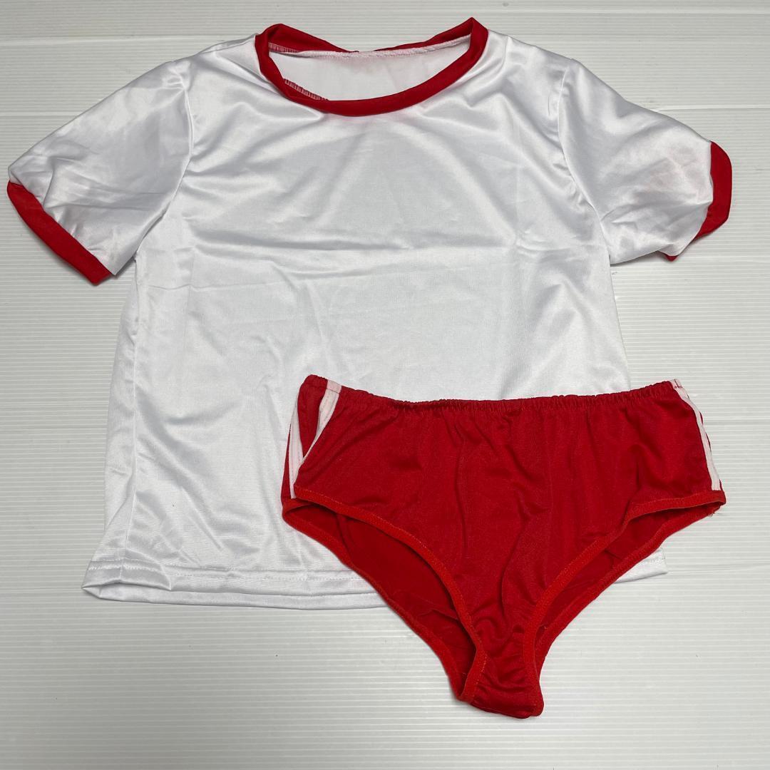 体操服 体操着 コスプレ セクシーランジェリー ブルマ ナイトウェア レッド 赤 Tシャツ コスチューム 衣装 上下セット 4625の画像3