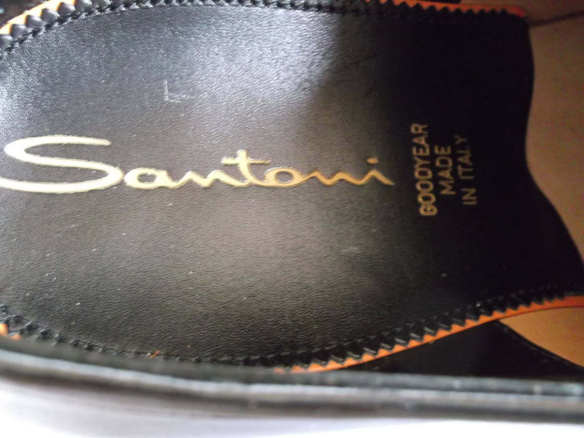 新品 サントー二 SANTONI 3アイレット ホールカット UK6D 黒灰 グッドイヤー製法_画像6