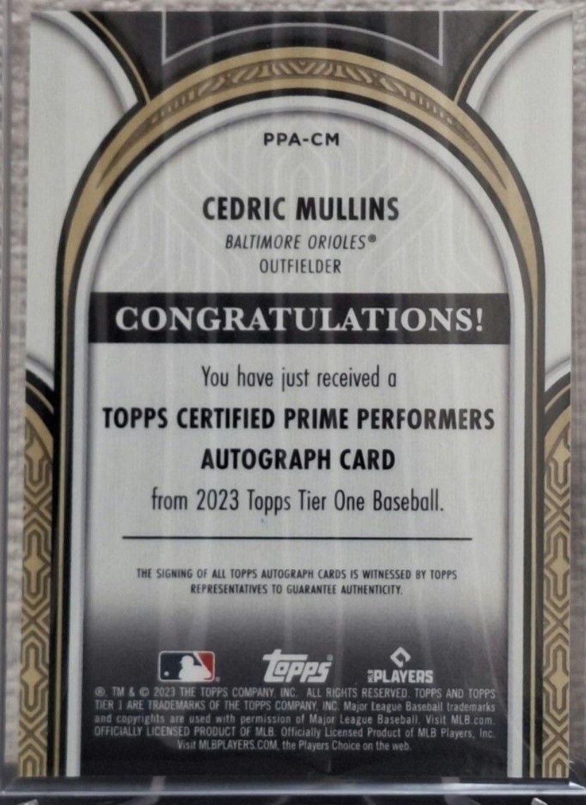 MLB 2023 TOPPS Tier One ボルチモア・オリオールズ セドリック・マリンズ Cedric Mullins 限定249枚 直書き 直筆サイン auto_画像2