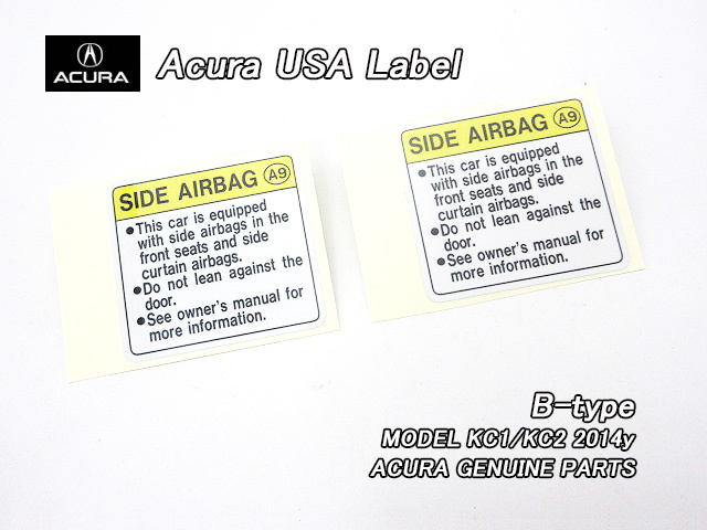 レジェンドKC2【ACURA】アキュラRLX純正USラベル2枚Side.Airbag.Caution(B)/USDM北米仕様HYBRIDサイドエアバッグUSAコーションステッカー_画像1