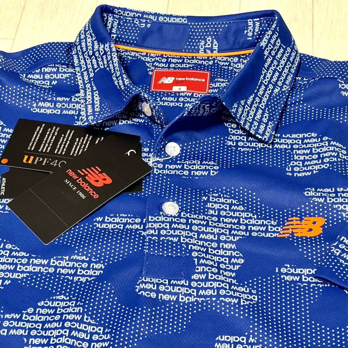 新品★ニューバランス ゴルフ New Balance Golf ロゴカモフラージュ総柄 吸汗速乾 半袖ポロシャツ/ブルー/サイズ5(L)/送料185円_画像1