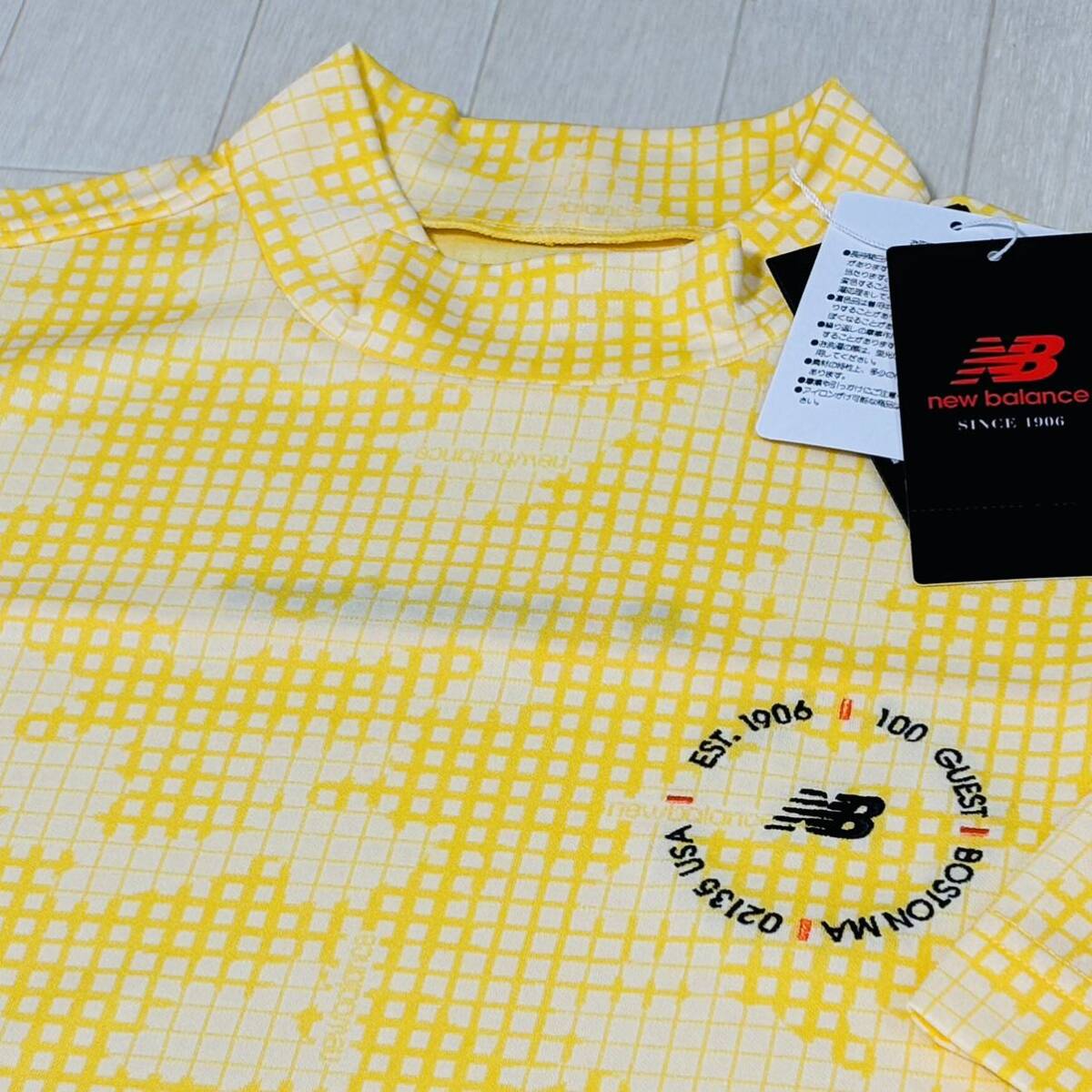 新品★ニューバランス ゴルフ New Balance Golf グラフチェックカモジャカード 吸汗速乾 半袖モックネックシャツ/黄/サイズ6(LL)/送料185円_画像1