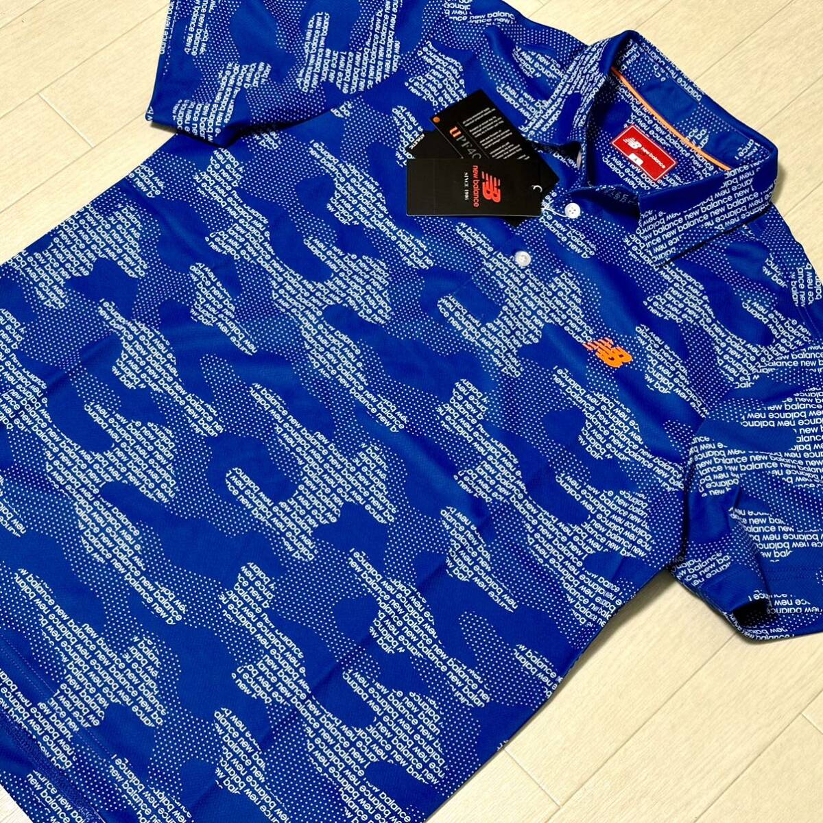 新品★ニューバランス ゴルフ New Balance Golf ロゴカモフラージュ総柄 吸汗速乾 半袖ポロシャツ/ブルー/サイズ7(3L)/送料185円_画像2