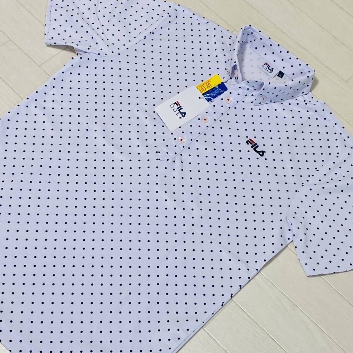 新品★フィラ ゴルフ FILA GOLF ドット柄 吸汗速乾 半袖ボタンダウンシャツ★ホワイト★サイズL★送料185円_画像2