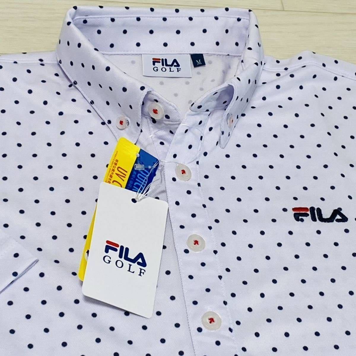 新品★フィラ ゴルフ FILA GOLF ドット柄 吸汗速乾 半袖ボタンダウンシャツ★ホワイト★サイズL★送料185円_画像1