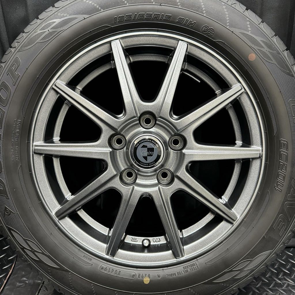 8～9分山美品★DUNLOP ENASAVE EC204 195/65R15&社外アルミ 4本 №B240301-B2 ノア ヴォクシー アイシス等/6J +45 5H 114.3*ホイールセット_画像2