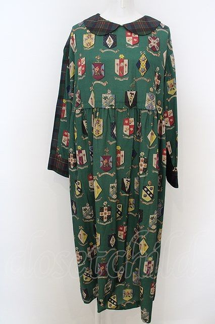Jane Marple / Flower crests・tartan check 2way dress M グリーン O-24-02-23-029-JM-OP-IG-OS_画像1