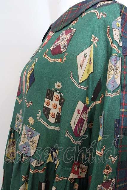Jane Marple / Flower crests・tartan check 2way dress M グリーン O-24-02-23-029-JM-OP-IG-OS_画像2