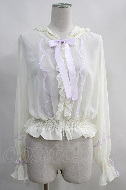 Angelic Pretty / Sweetie Ribbonシフォンパーカ Free アイボリー/ラベンダー H-24-03-07-1030-AP-TO-NS-ZH