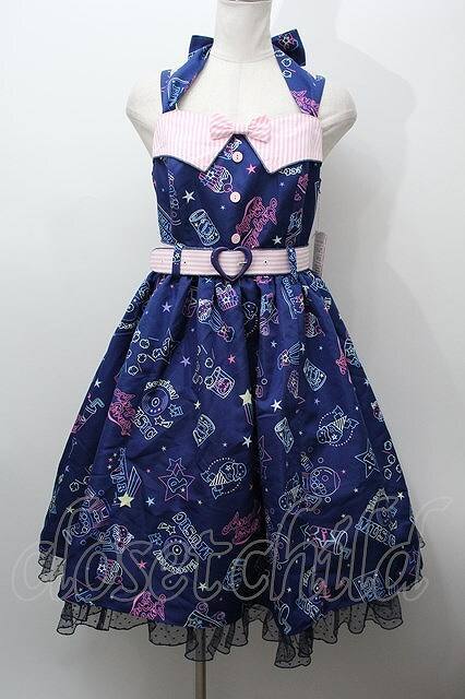 Angelic Pretty / Neon Star Dinerジャンパースカート 紺 S-24-03-12-056-AP-OP-AS-ZS