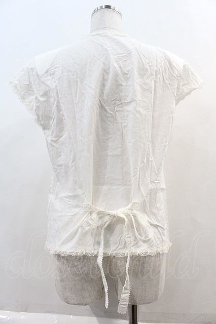 KANEKO ISAO / front lace short sleeves blouse white I-24-03-20-020-EL-BL-HD-ZI