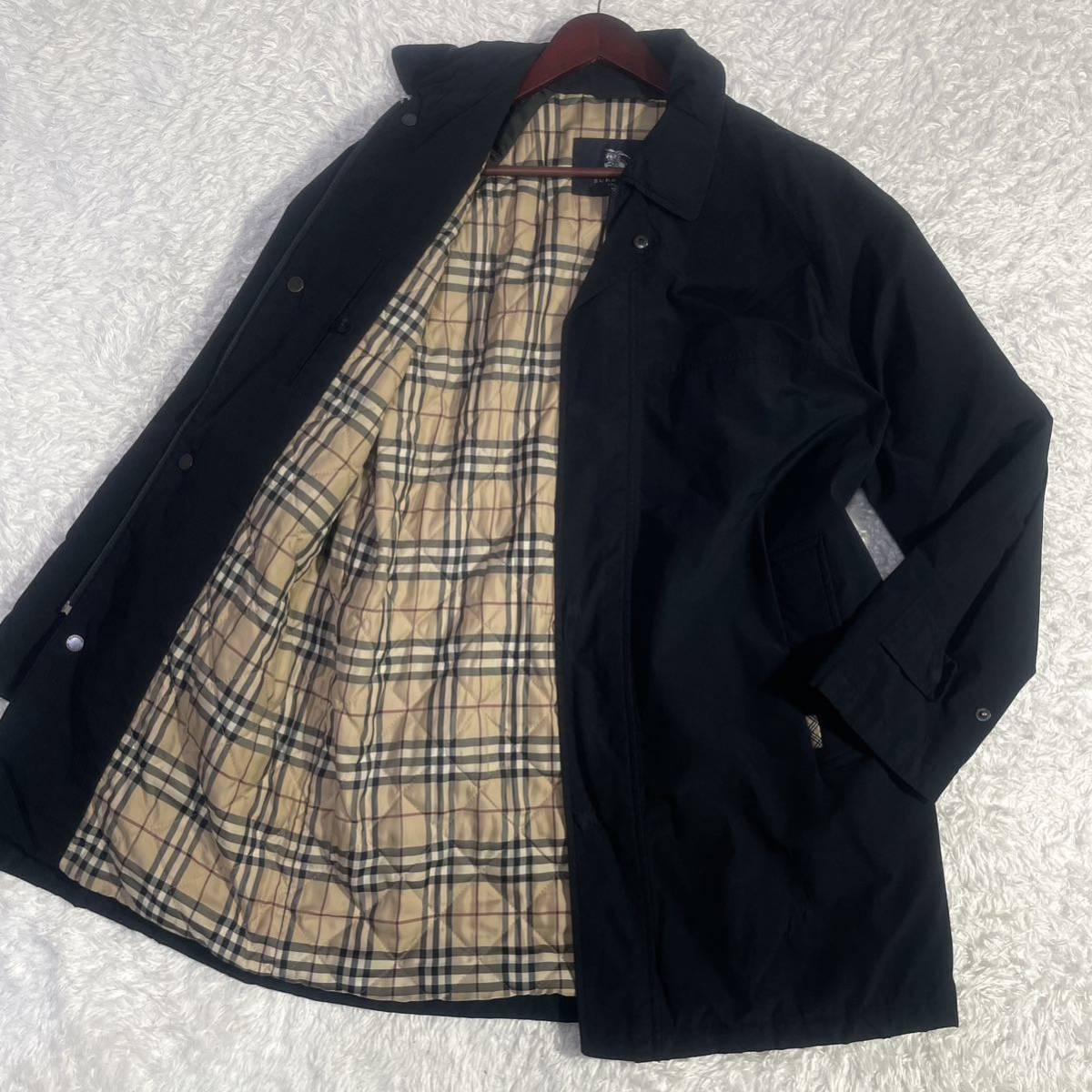 BURBERRY LONDON『希少 GOR-TEX』バーバリーロンドン ゴアテックス ステンカラーコート XL相当 ネイビー 紺 キルティング メンズ ビジネス_画像1