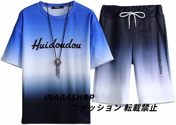 夏 ペアルック ジャージ上下セットアップ カップル 半袖パーカー メンズ レディーズ グラデーション Tシャツ スポーツ 韓国 大きいサイズ_画像3