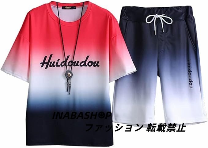 夏 ペアルック ジャージ上下セットアップ カップル 半袖パーカー メンズ レディーズ グラデーション Tシャツ スポーツ 韓国 大きいサイズ_画像2