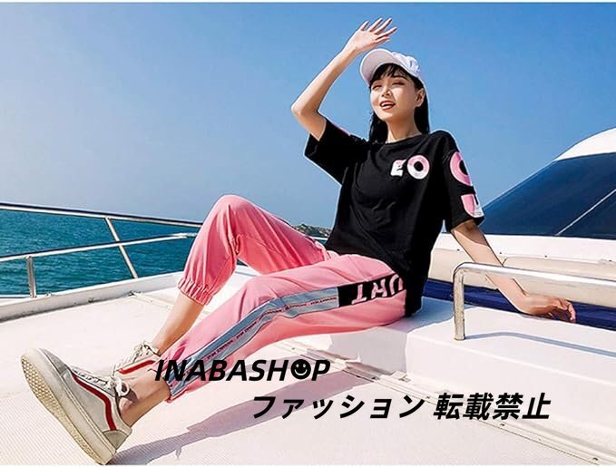 春夏 ジャージ セットアップ ゆったり 上下セット レディース 半袖tシャツ 九分丈 パンツ 2点セット スウェットパンツ 可愛い おしゃれ_画像6