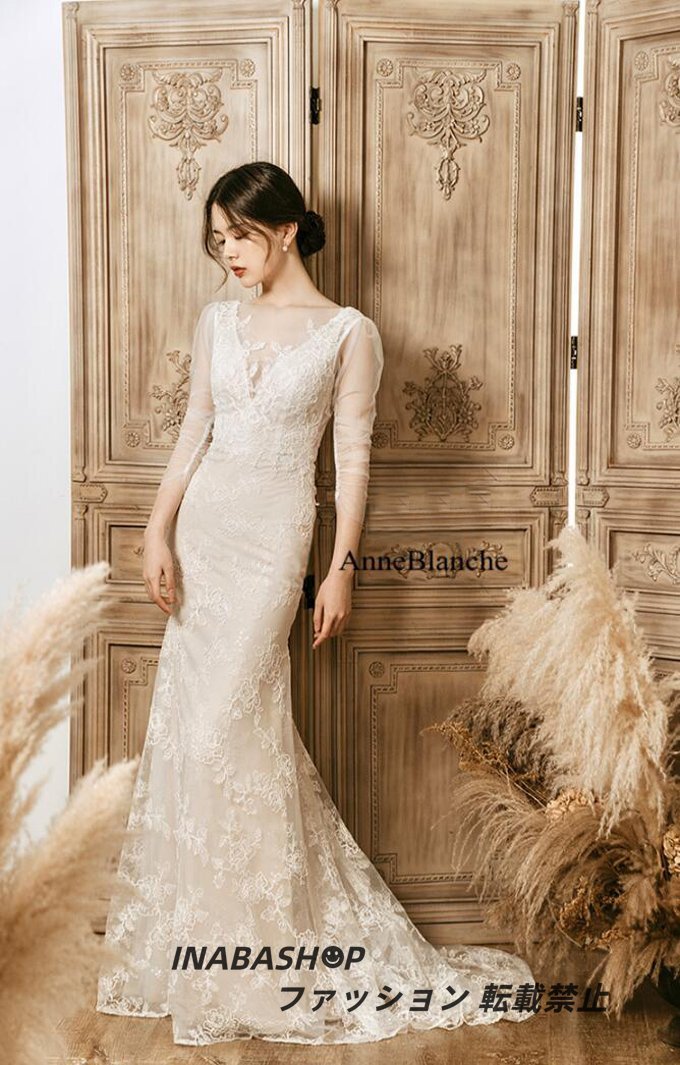 fish tail mermaid wedding dress long sleeve back empty train dress fastener type race embroidery wedding abroad . type dress 