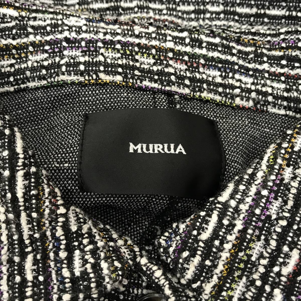 MURUA 　ムルーア　ツイードシャツジャケット　Fサイズ　ブラック　オーバーサイズのデザイン　S5.5-143　USED_画像7