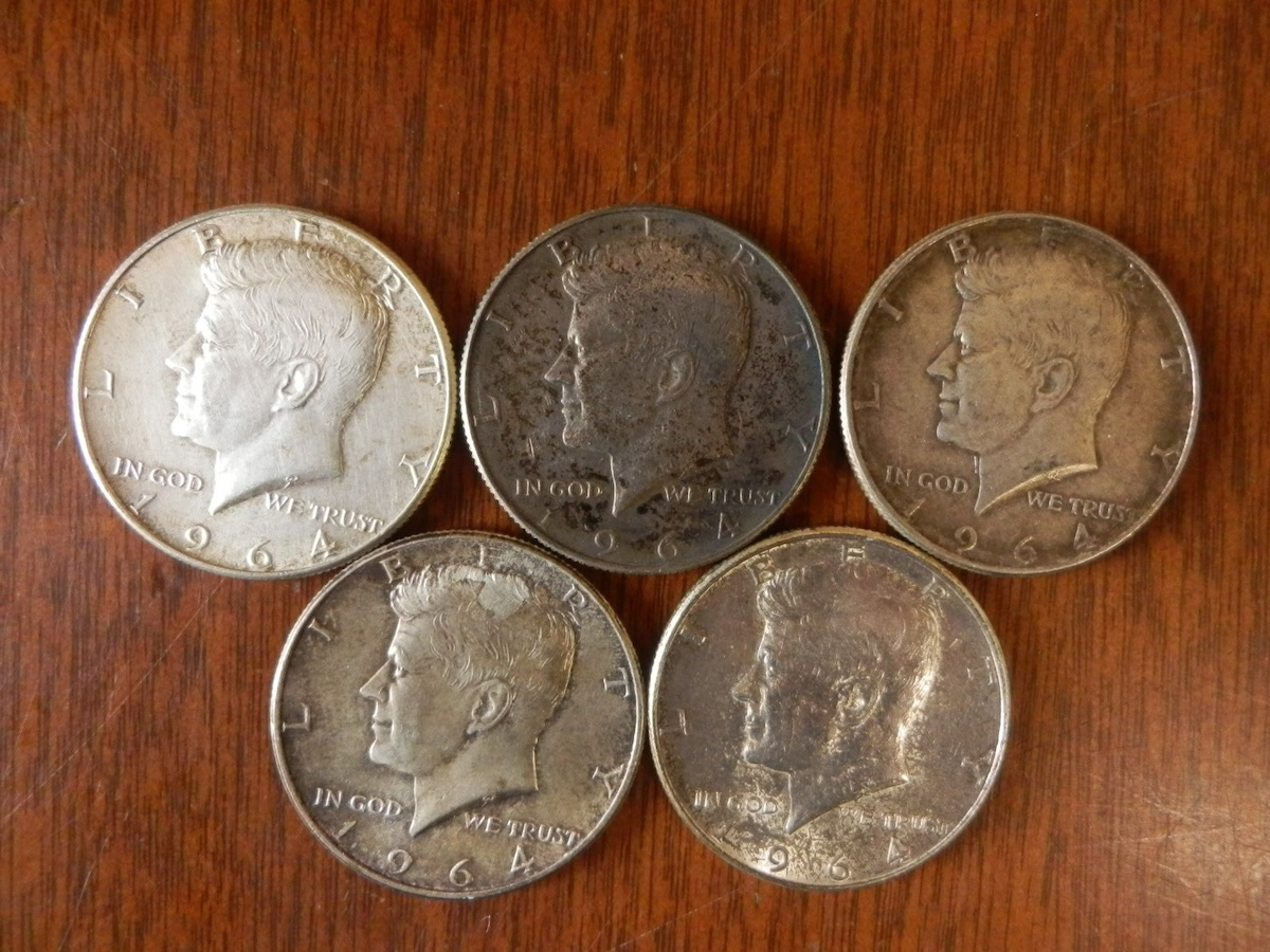 貨幣 硬貨 海外古銭 05 / 銀貨 アメリカ 50セント Half Dollar ジョン・F・ケネディ 1964年 まとめて5枚setの画像1