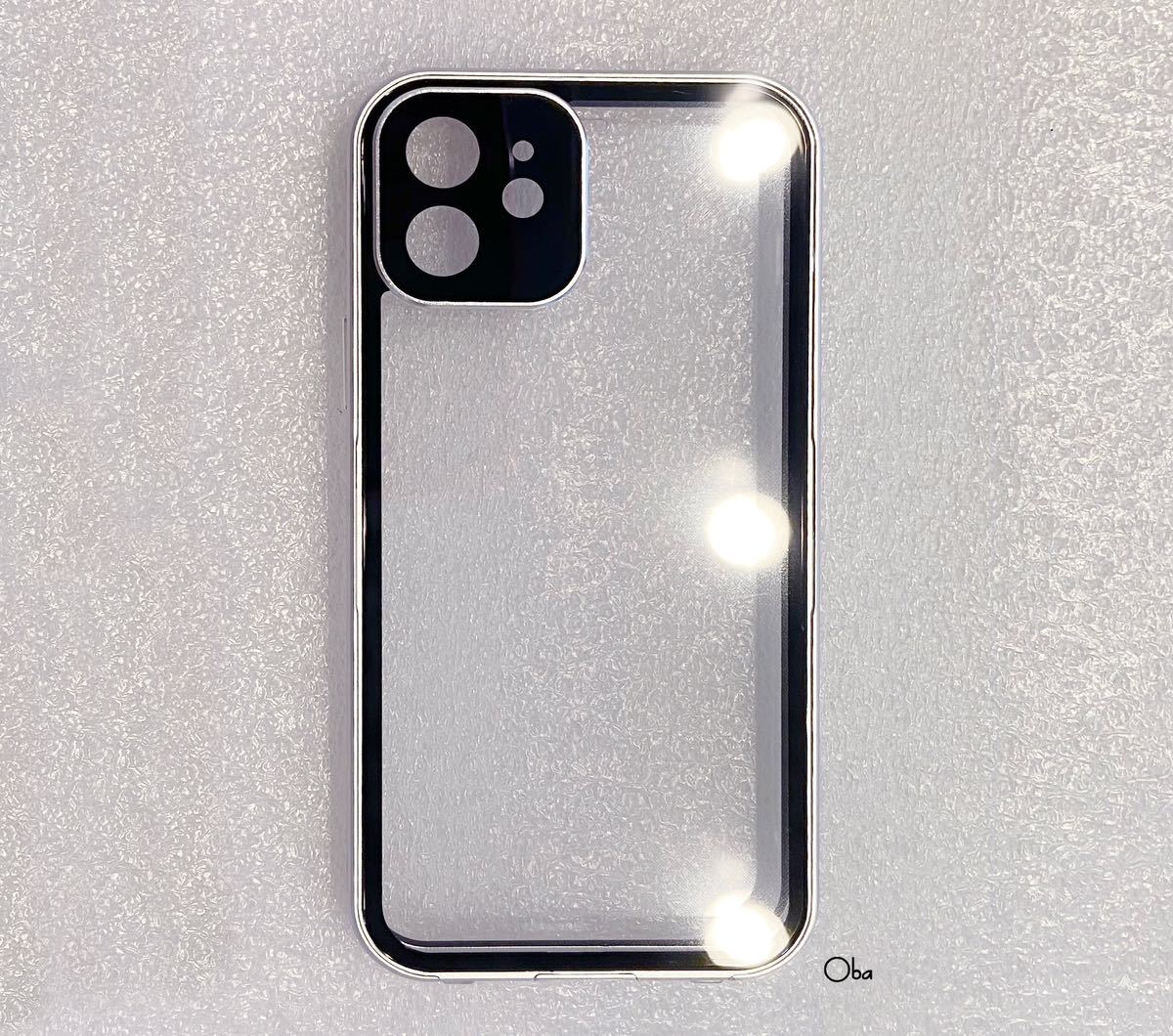 iPhone11ケース シルバー マグネット&ロック アルミ合金 両面ガラスケース フィルム不要ケース レンズ保護一体型 oba