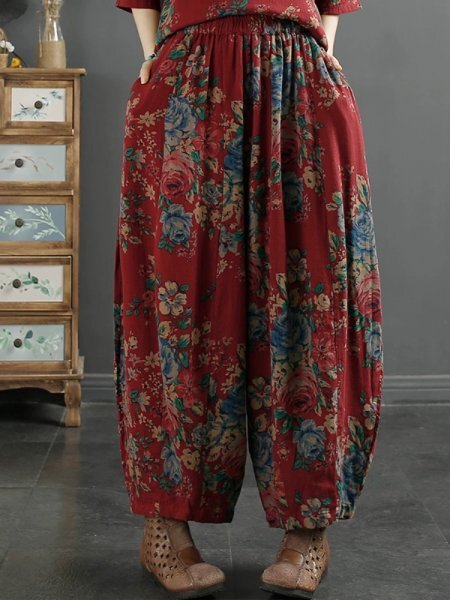 lg ゆったり ズボン 襤褸 アンティーク風 洋服ミックス ロマンファッション 花柄 ポップ 綿100％の画像4