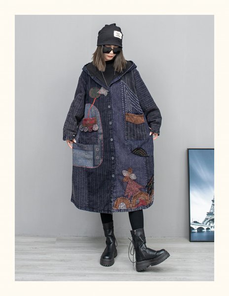 lg フードコート 2重構成 チュニック 襤褸 アンティーク風 洋服ミックス ロマンファッション ポップ パッチ レトロの画像5