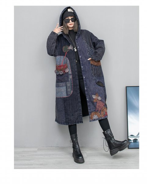lg フードコート 2重構成 チュニック 襤褸 アンティーク風 洋服ミックス ロマンファッション ポップ パッチ レトロの画像2