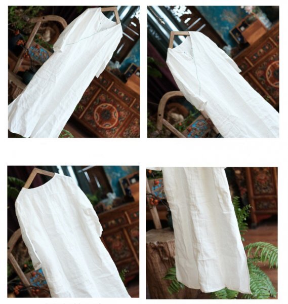 lgn 1679ワンピース アンティーク風 洋服ミックス ロマンファッション ポップ 楽ちん ホワイト 麻100％ リネン グリーンラインの画像4