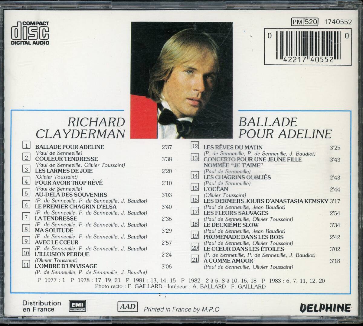 仏盤 Richard Clayderman リチャード・クレイダーマン Ballade pour Adeline 渚のアデリーヌ_画像2