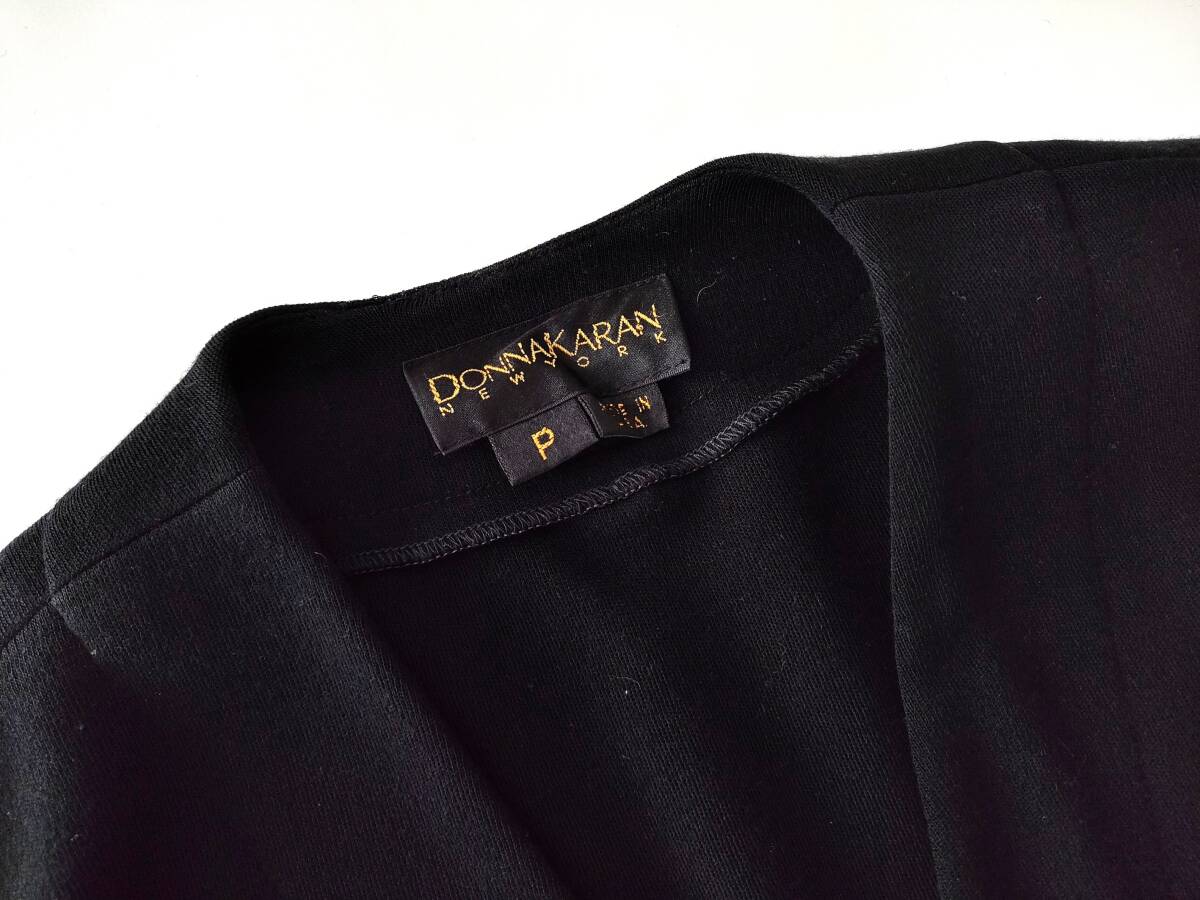 80s 初期 Donna Karan ノーカラージャケット キモノ ブルゾン コート ウール100% 肉厚ニット ブラック USA製 Unisex Archive Euro Vintage_画像3