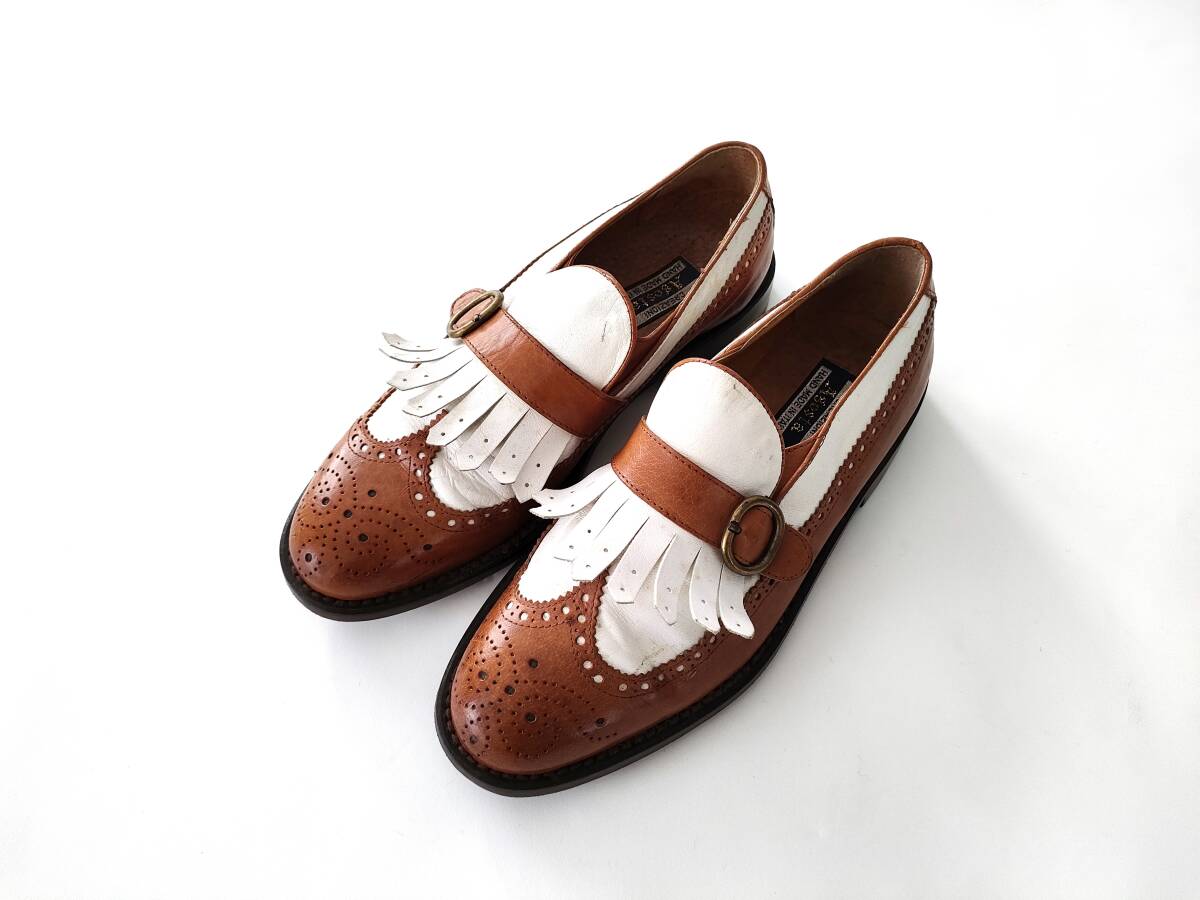 70s Euro Vintage quilt combination Loafer Brown white monk strap Loafer slip-on shoes 40 Church car ngaiCHURCH\'S