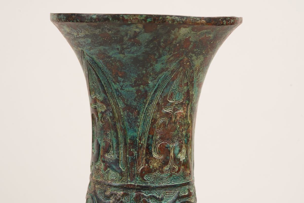 中国美術 青銅器 古銅製 時代物 古玩 獣 紋花 酒器 花瓶 古美術 骨董_画像2
