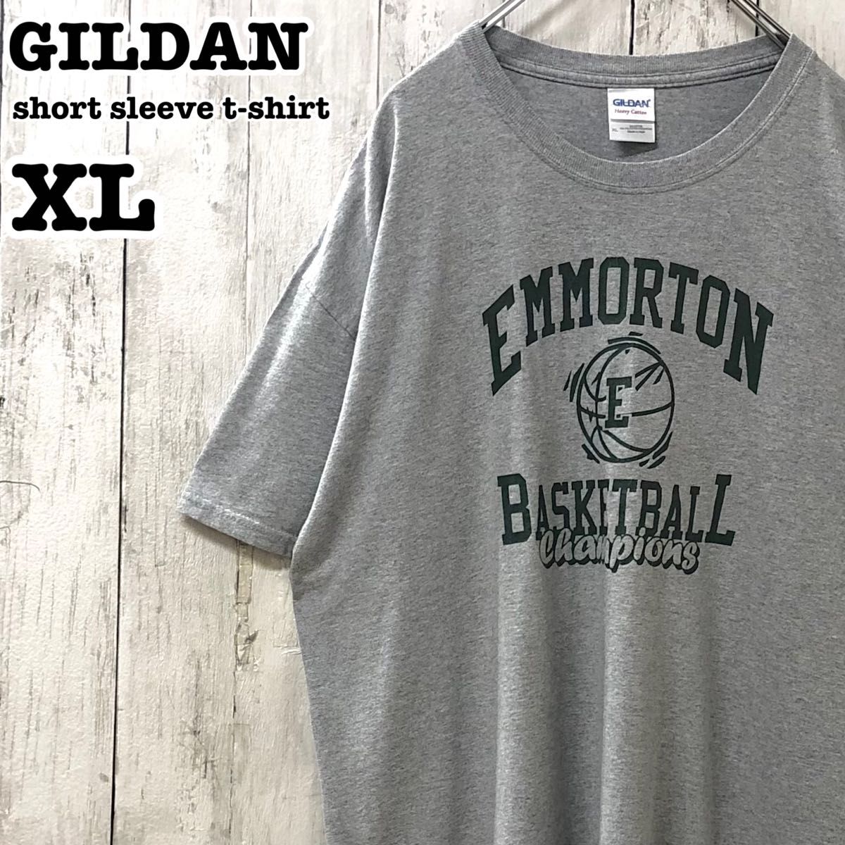 ギルダン US アメリカ古着 英字 バスケットボール プリント 半袖Tシャツ XL