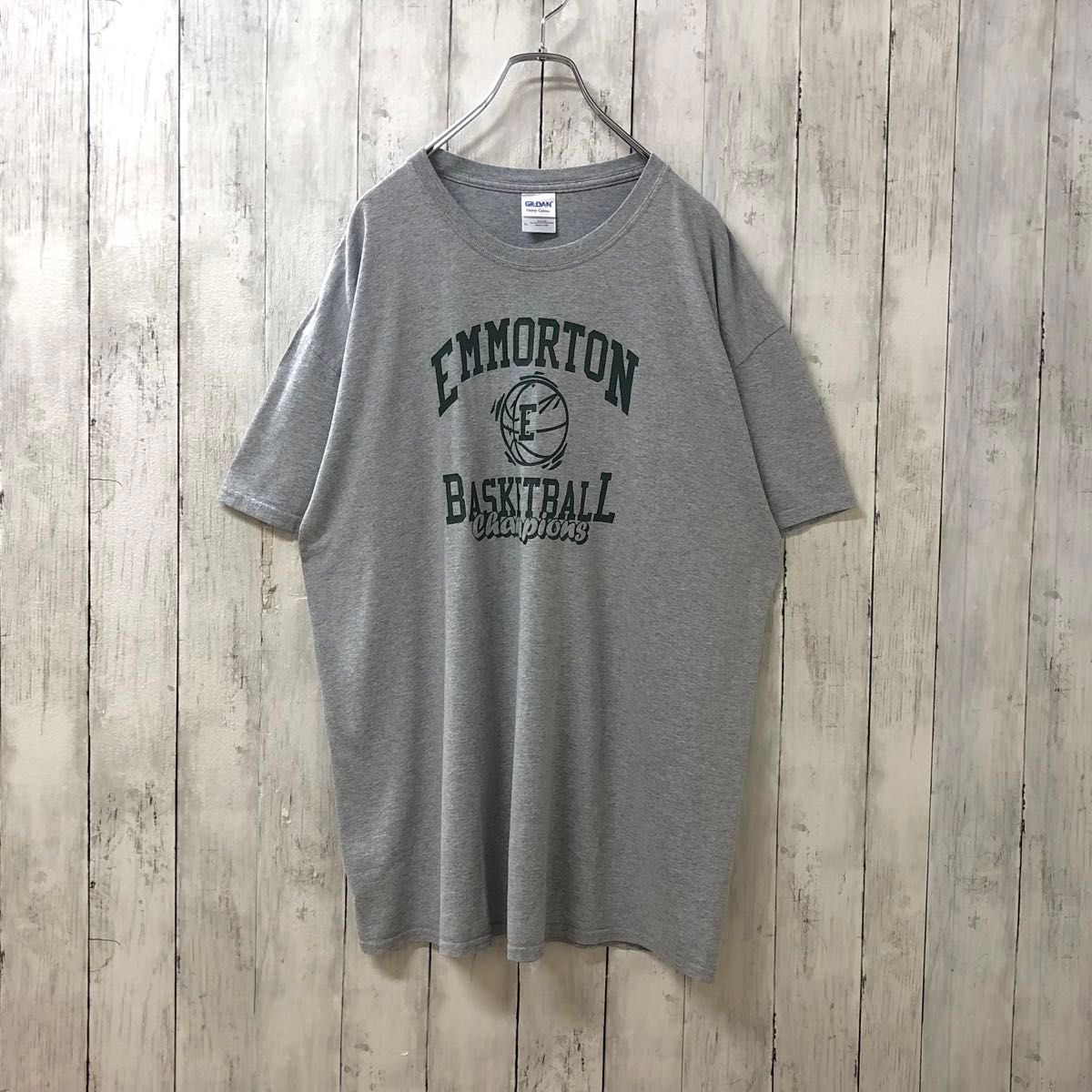 ギルダン US アメリカ古着 英字 バスケットボール プリント 半袖Tシャツ XL