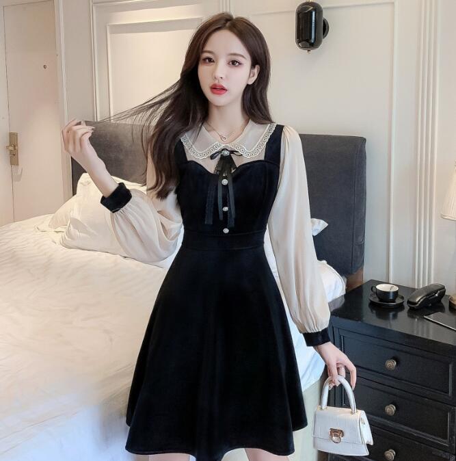  new work costume play clothes woman Vintage bell bed lantern sleeve dress high waist party dress elegant S size selection possible 