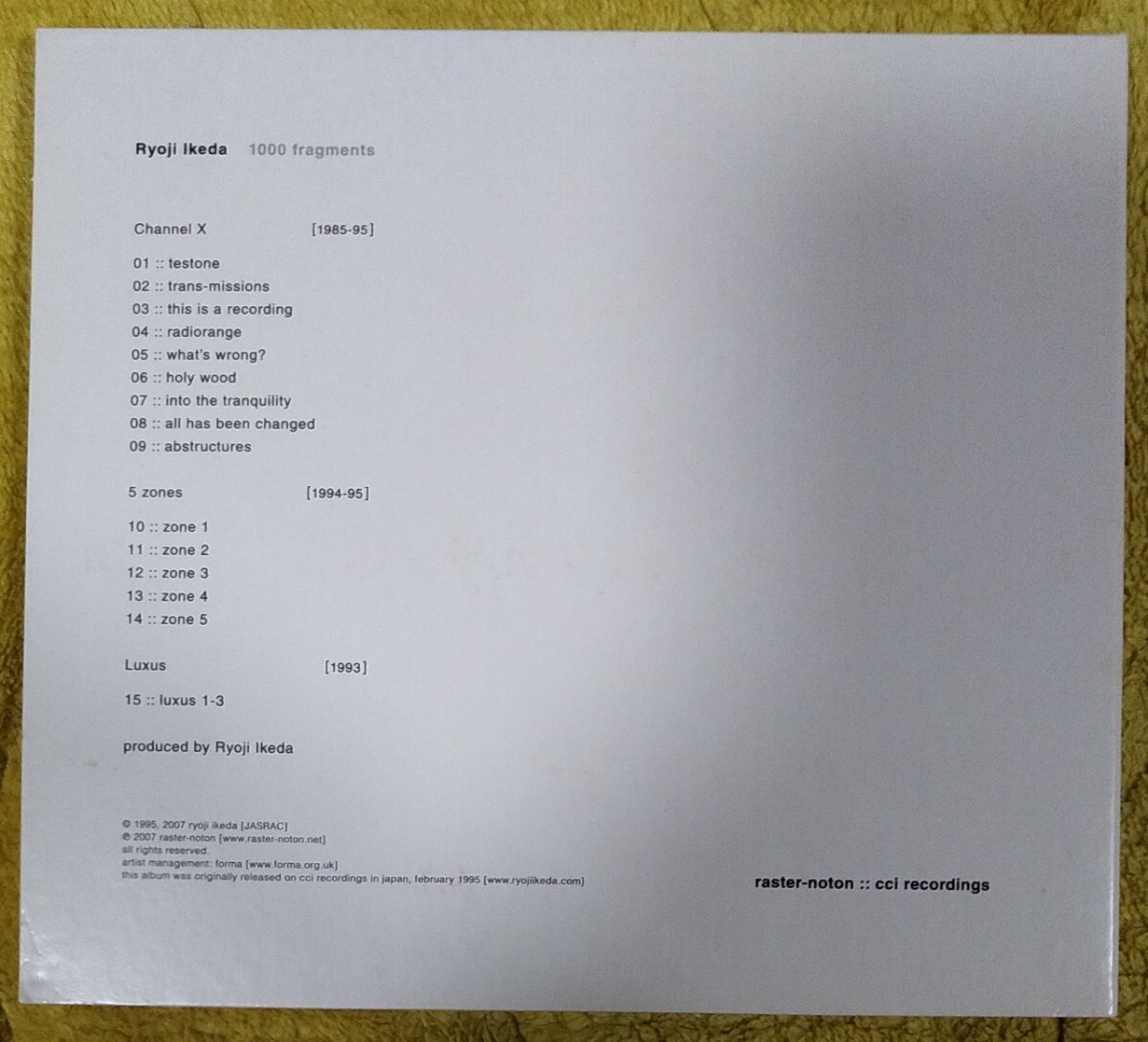 池田亮司 1000 Fragments 旧規格デジパック仕様輸入盤中古CD Ryoji Ikeda CCI Recodings Dumb Type ダムタイプ R-N089_画像2