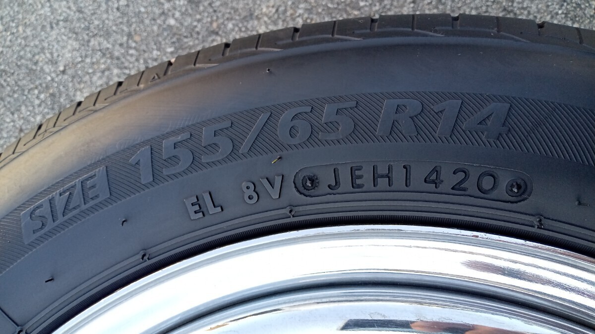 デイトナ風155/65R14メッキスチールホイール　鉄ホイール　ブリヂストンネクストリーNEXTRY　BRIDGESTONE　PCD100 4H4穴5J スズキダイハツ_画像4