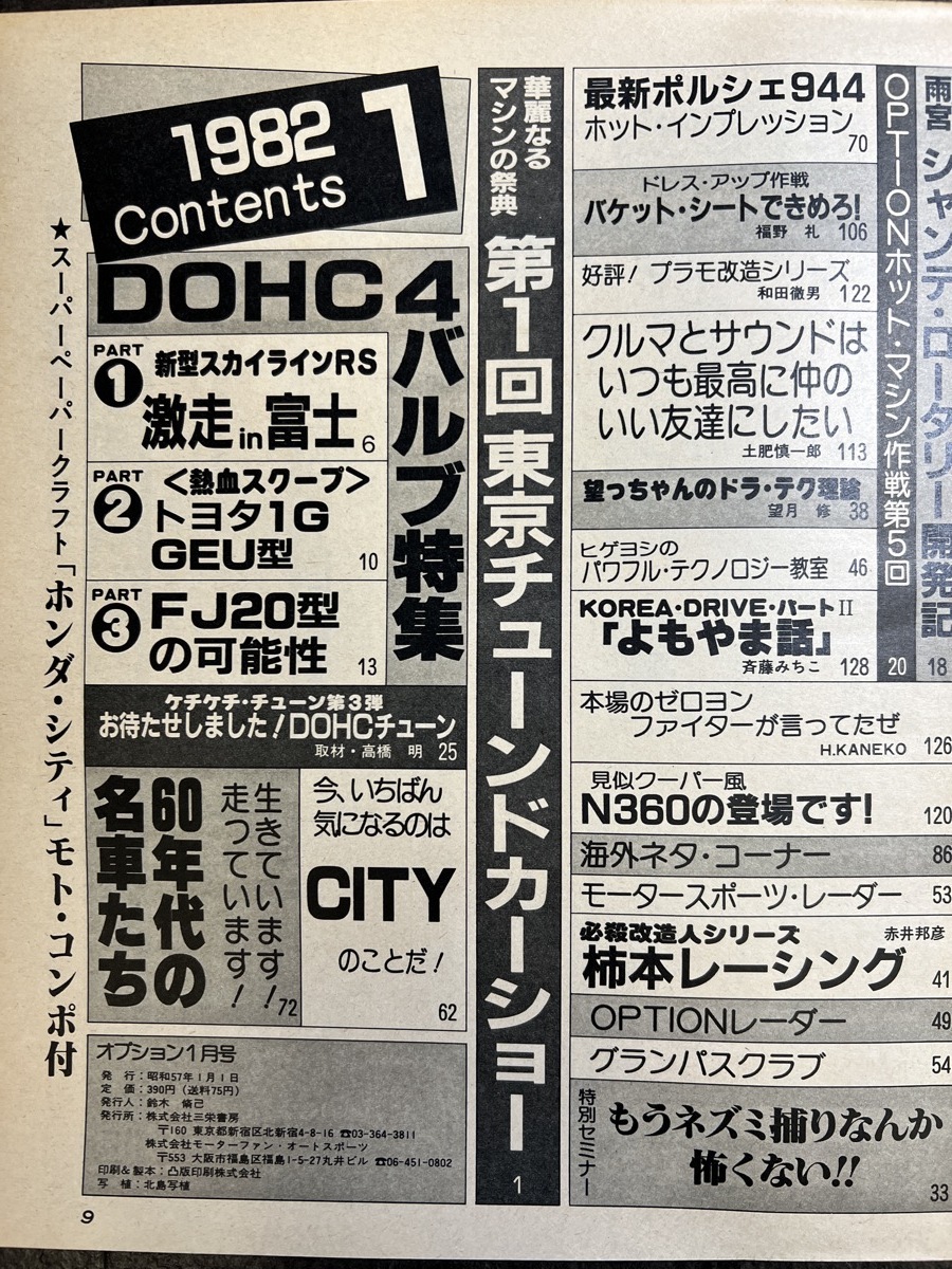 [1982 year 1 month number OPTION option new model Skyline RS super paper craft [ Honda * City ] no. 1 times Tokyo tuned car show ]