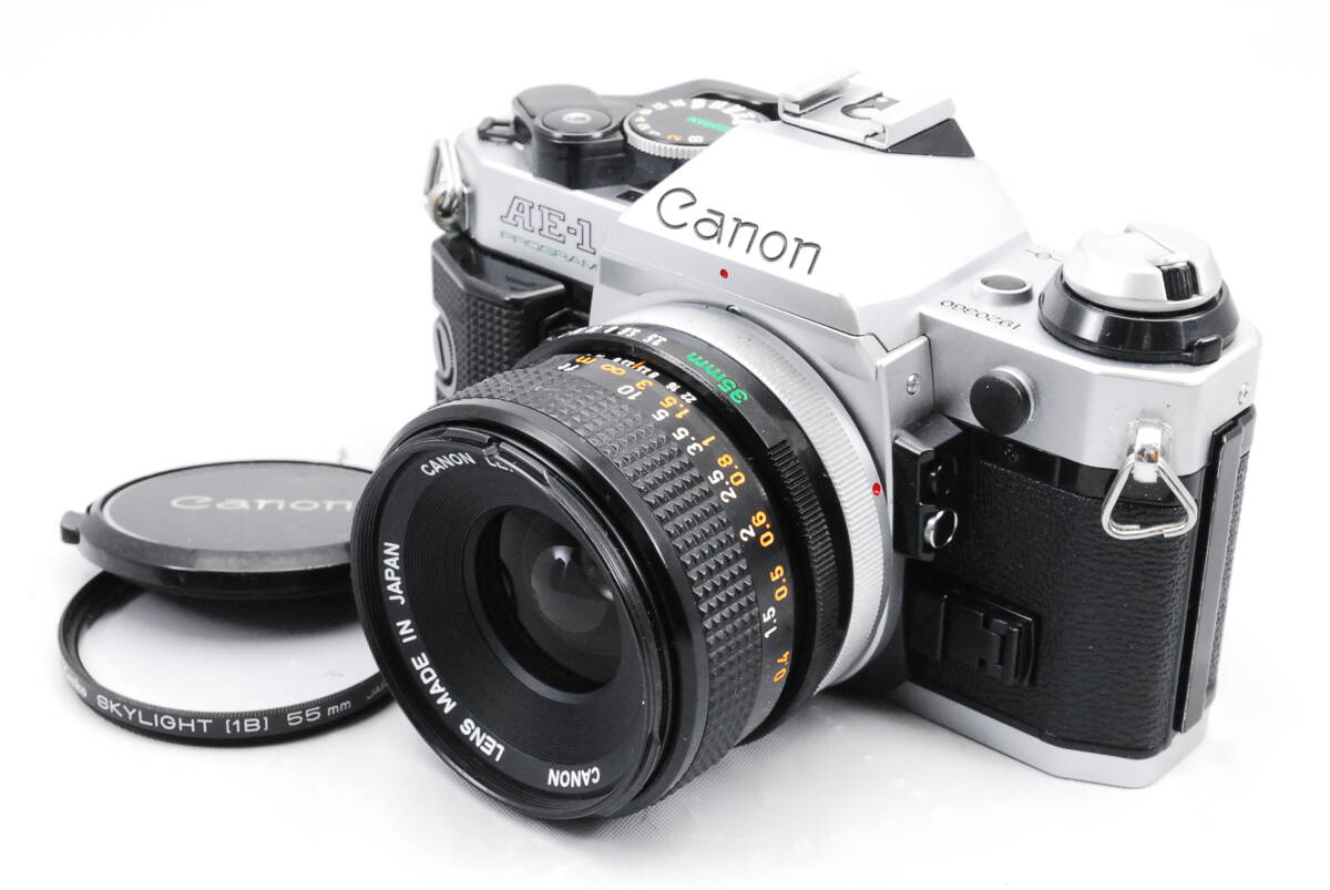 【シャッター鳴き無し】★キャノン・モルト新品交換済★ Canon AE-1 PROGRAM silver #0303 + CANON LENS FD 35mm f/3.5 S.C. #0482_画像1