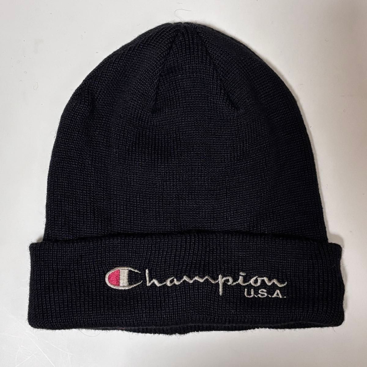 champion  チャンピオン USAニット帽　ビーニー キャップ　帽子ブラック　黒ユニセックス　