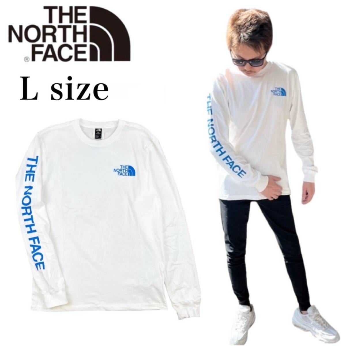 ザ ノースフェイス ロンT 長袖 Tシャツ NF0A811P ホワイト×ブルー Lサイズ スリーブヒット 袖ロゴ THE NORTH FACE L/S SLEEVE HIT 新品